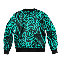 New Zealand Bomber Jacket Maori Pattern Turquoise LT6 - Wonder Print Shop
