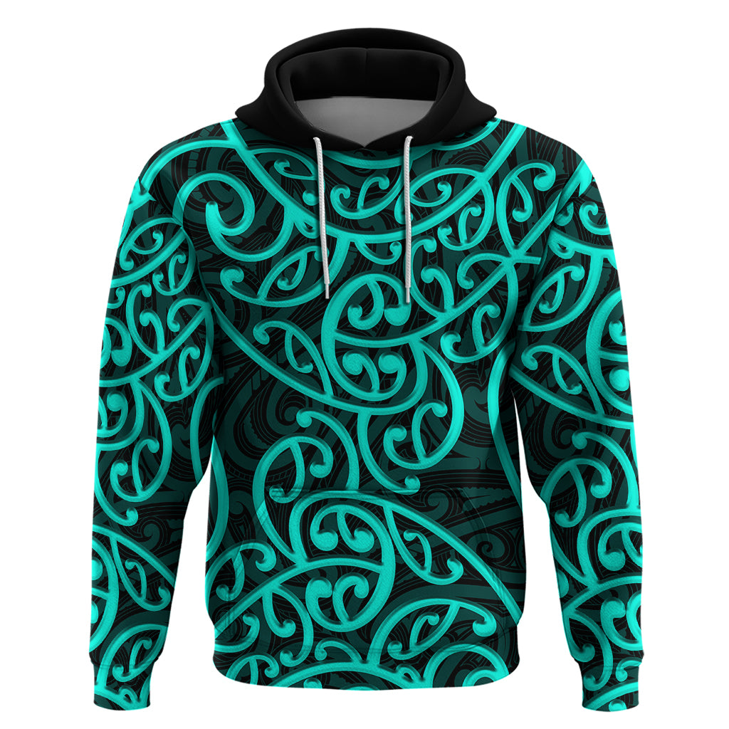 New Zealand Hoodie Maori Pattern Turquoise LT6 - Wonder Print Shop