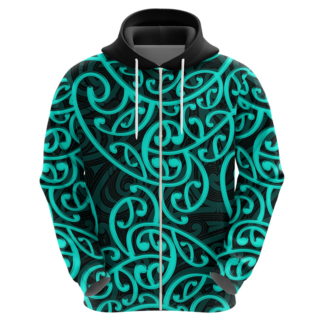 New Zealand Hoodie Maori Pattern Turquoise LT6 - Wonder Print Shop