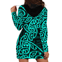 New Zealand Hoodie Dress Maori Pattern Turquoise LT6 - Wonder Print Shop