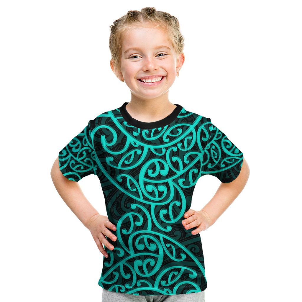 New Zealand Kid T Shirt Maori Pattern Turquoise LT6 - Wonder Print Shop