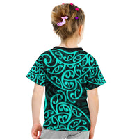 New Zealand Kid T Shirt Maori Pattern Turquoise LT6 - Wonder Print Shop