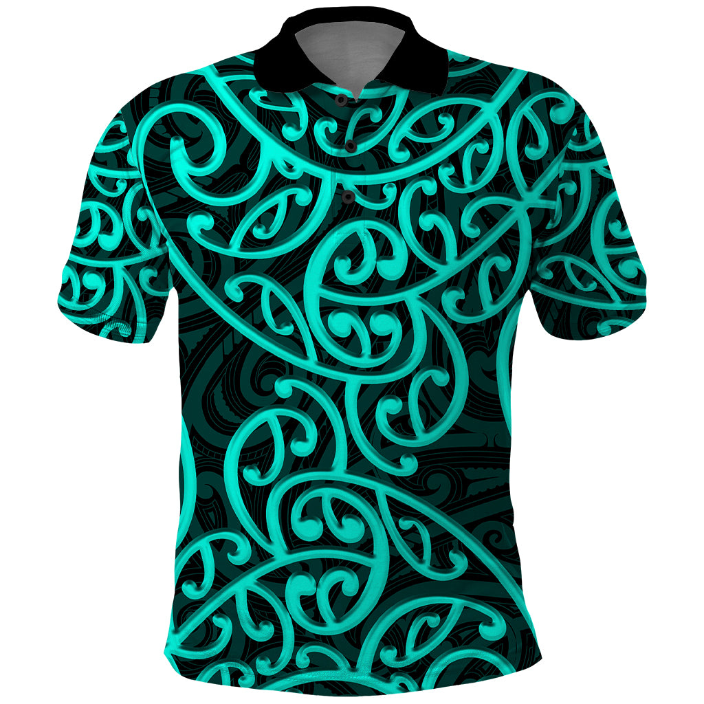 New Zealand Polo Shirt Maori Pattern Turquoise LT6 - Wonder Print Shop
