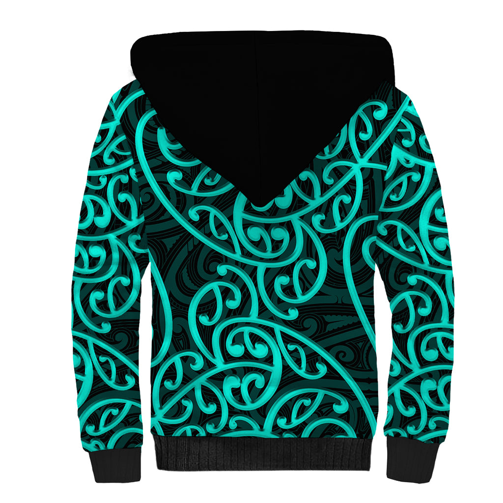 New Zealand Sherpa Hoodie Maori Pattern Turquoise LT6 - Wonder Print Shop