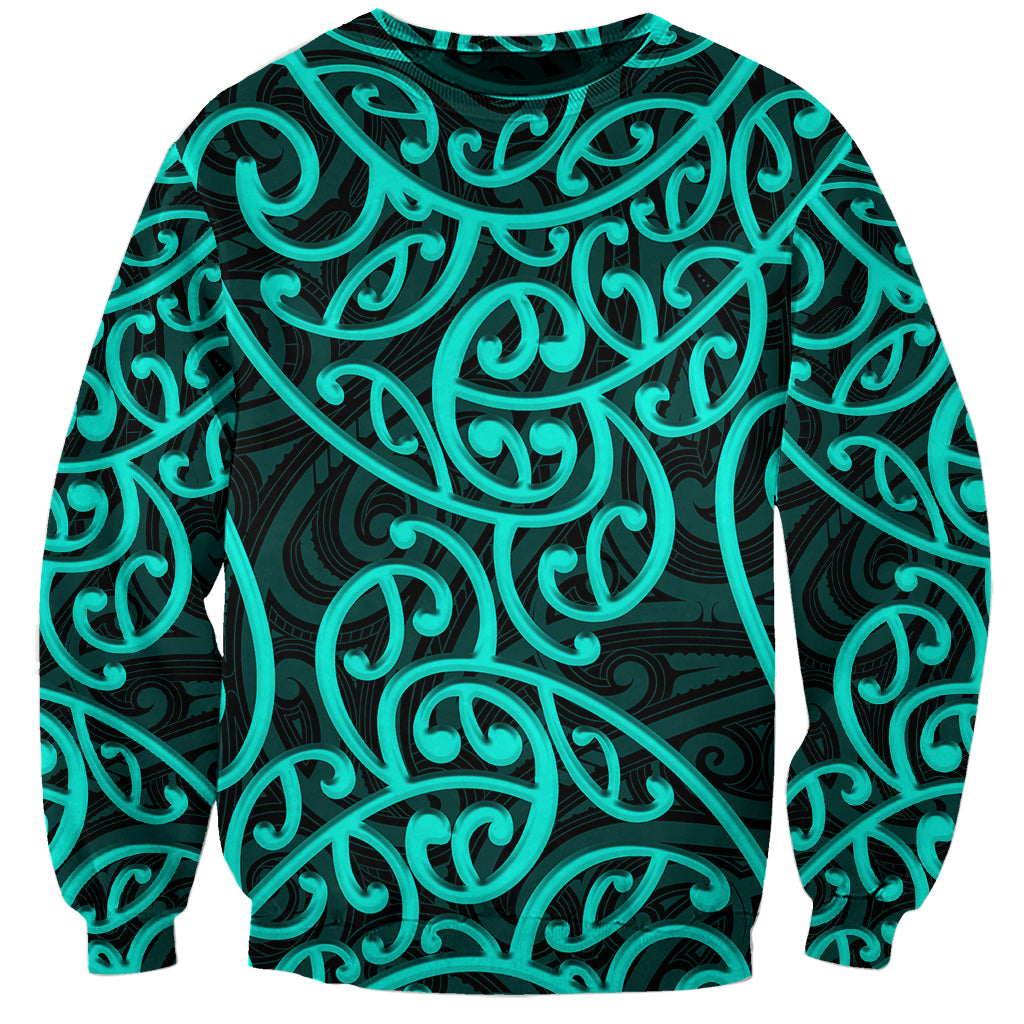 New Zealand Sweatshirt Maori Pattern Turquoise LT6 - Wonder Print Shop