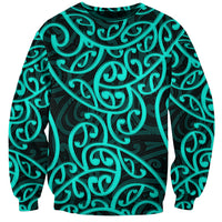 New Zealand Sweatshirt Maori Pattern Turquoise LT6 - Wonder Print Shop