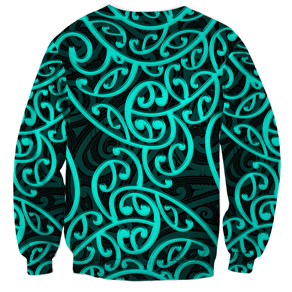 New Zealand Sweatshirt Maori Pattern Turquoise LT6 - Wonder Print Shop