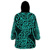 New Zealand Wearable Blanket Hoodie Maori Pattern Turquoise LT6 - Wonder Print Shop