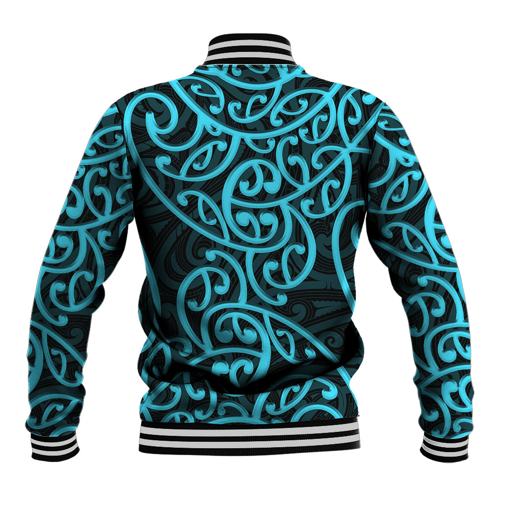 New Zealand Baseball Jacket Maori Pattern Light Blue LT6 - Wonder Print Shop