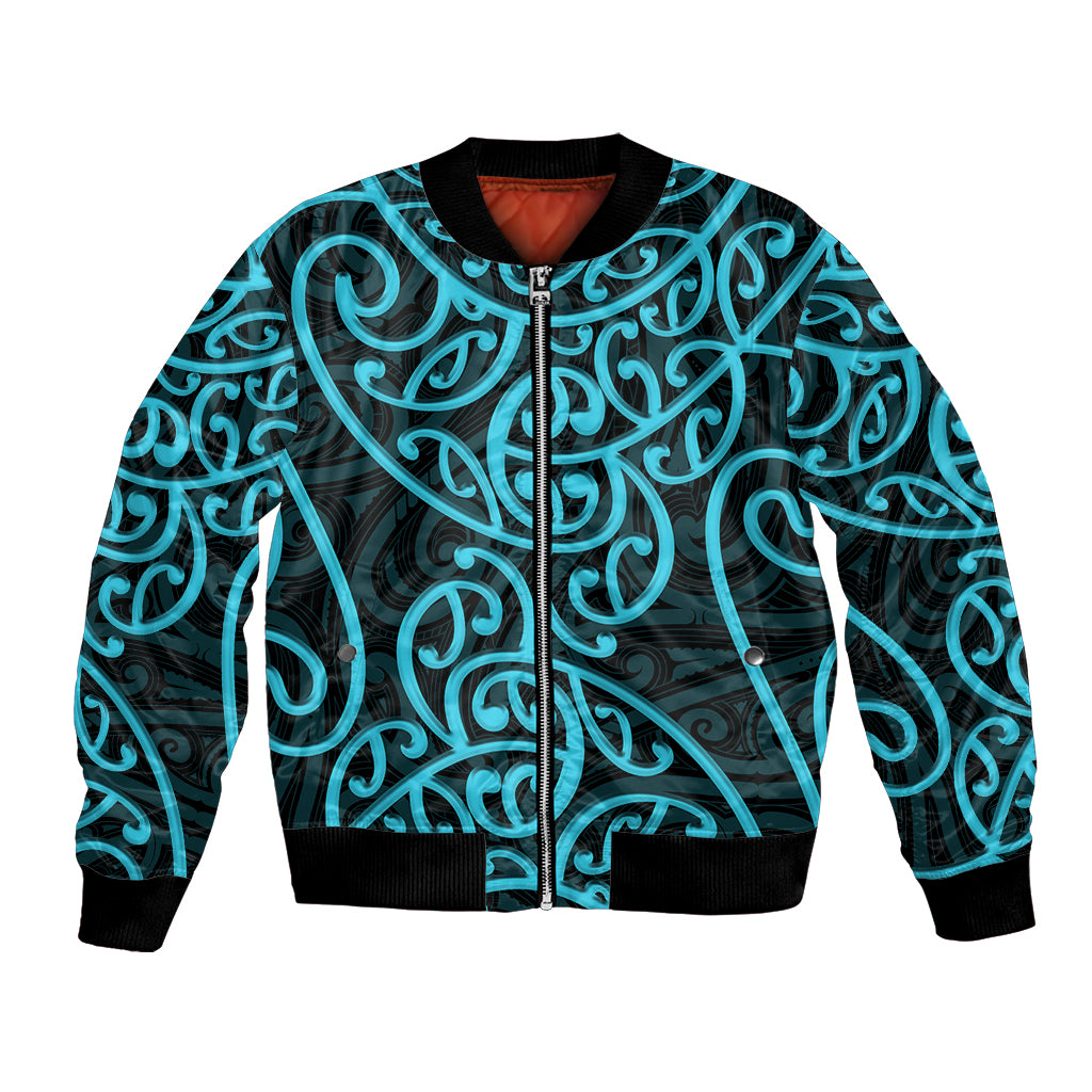 New Zealand Bomber Jacket Maori Pattern Light Blue LT6 - Wonder Print Shop