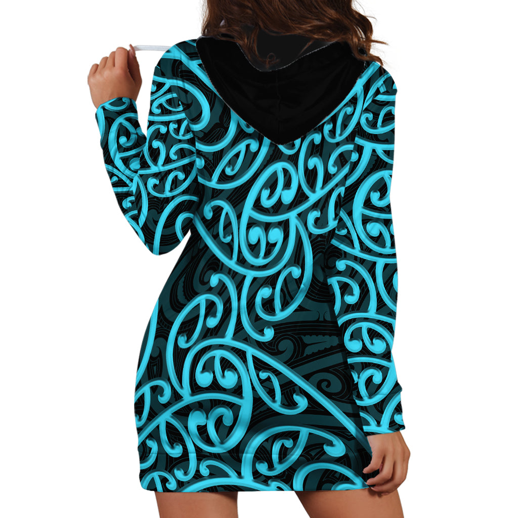 New Zealand Hoodie Dress Maori Pattern Light Blue LT6 - Wonder Print Shop