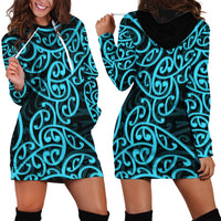 New Zealand Hoodie Dress Maori Pattern Light Blue LT6 - Wonder Print Shop