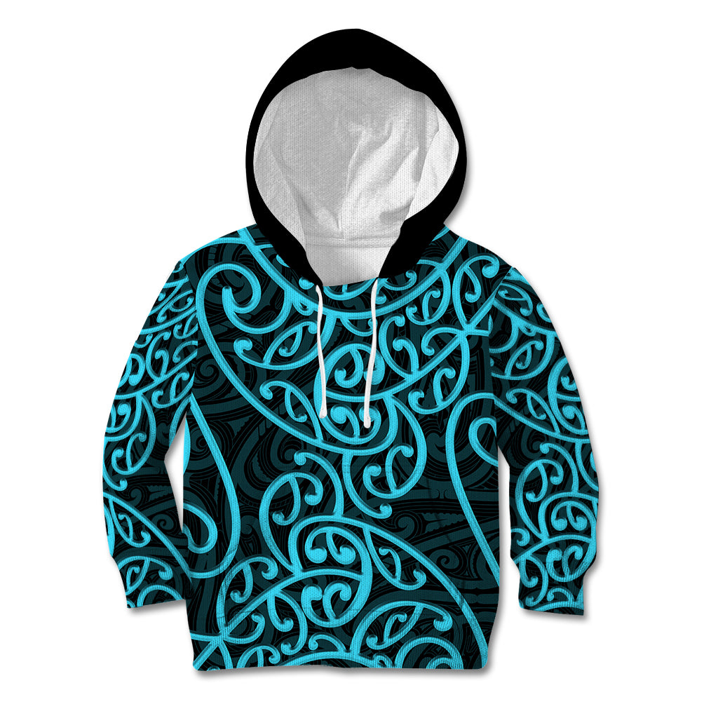 New Zealand Kid Hoodie Maori Pattern Light Blue LT6 - Wonder Print Shop