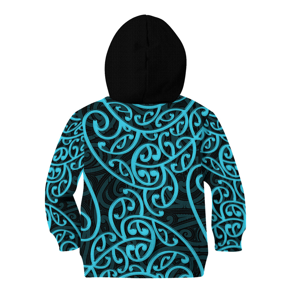 New Zealand Kid Hoodie Maori Pattern Light Blue LT6 - Wonder Print Shop