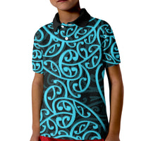 New Zealand Kid Polo Shirt Maori Pattern Light Blue LT6 - Wonder Print Shop