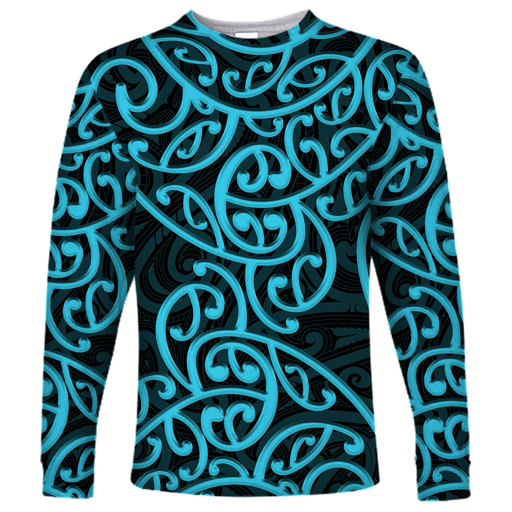New Zealand Long Sleeve Shirt Maori Pattern Light Blue LT6 - Wonder Print Shop