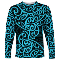 New Zealand Long Sleeve Shirt Maori Pattern Light Blue LT6 - Wonder Print Shop
