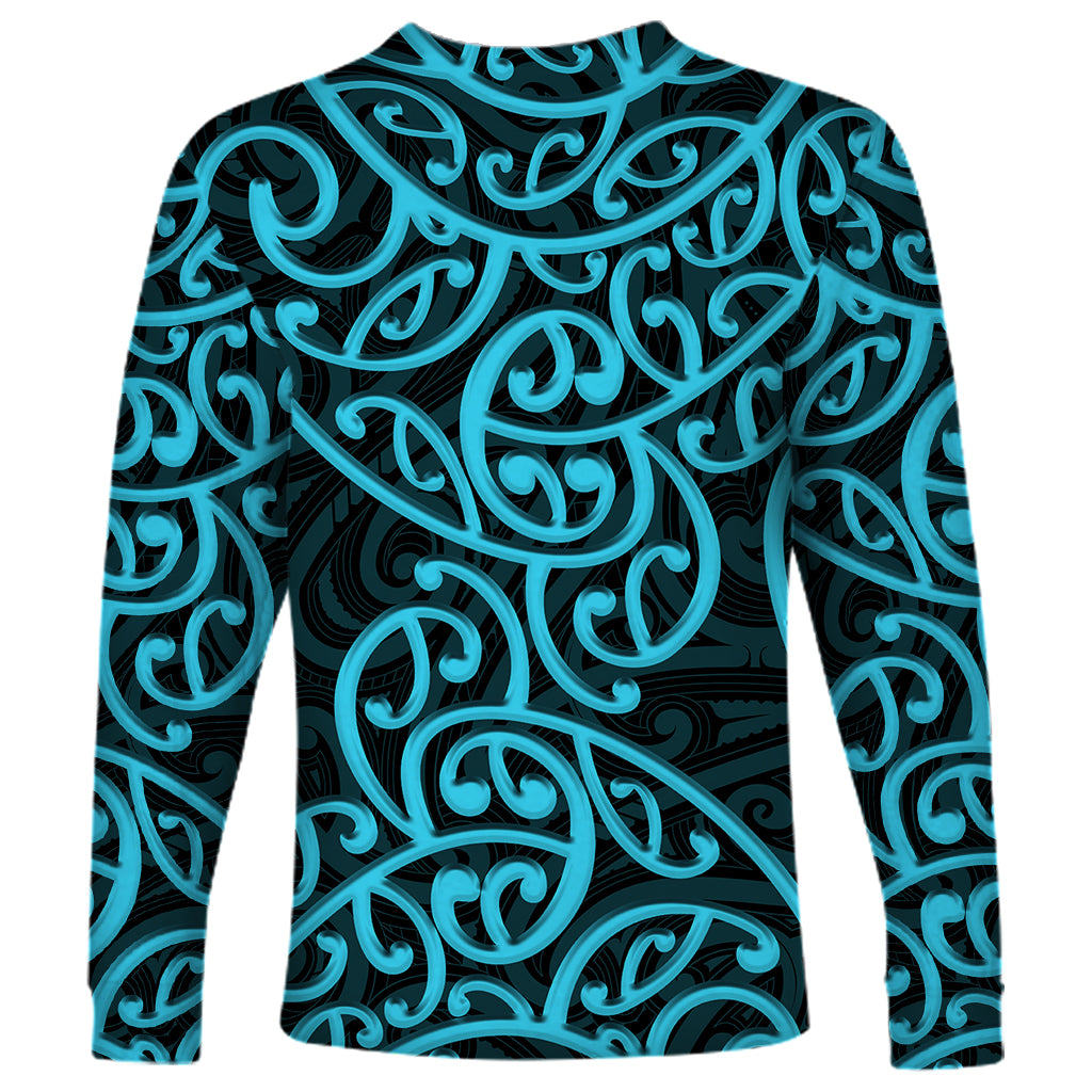 New Zealand Long Sleeve Shirt Maori Pattern Light Blue LT6 - Wonder Print Shop