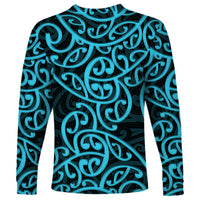 New Zealand Long Sleeve Shirt Maori Pattern Light Blue LT6 - Wonder Print Shop