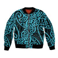 New Zealand Sleeve Zip Bomber Jacket Maori Pattern Light Blue LT6 - Wonder Print Shop