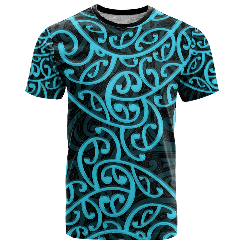 New Zealand T Shirt Maori Pattern Light Blue LT6 - Wonder Print Shop