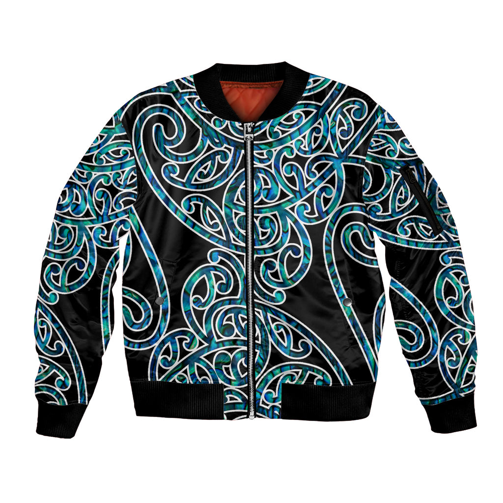 New Zealand Sleeve Zip Bomber Jacket Maori Pattern Papua Shell LT6 - Wonder Print Shop