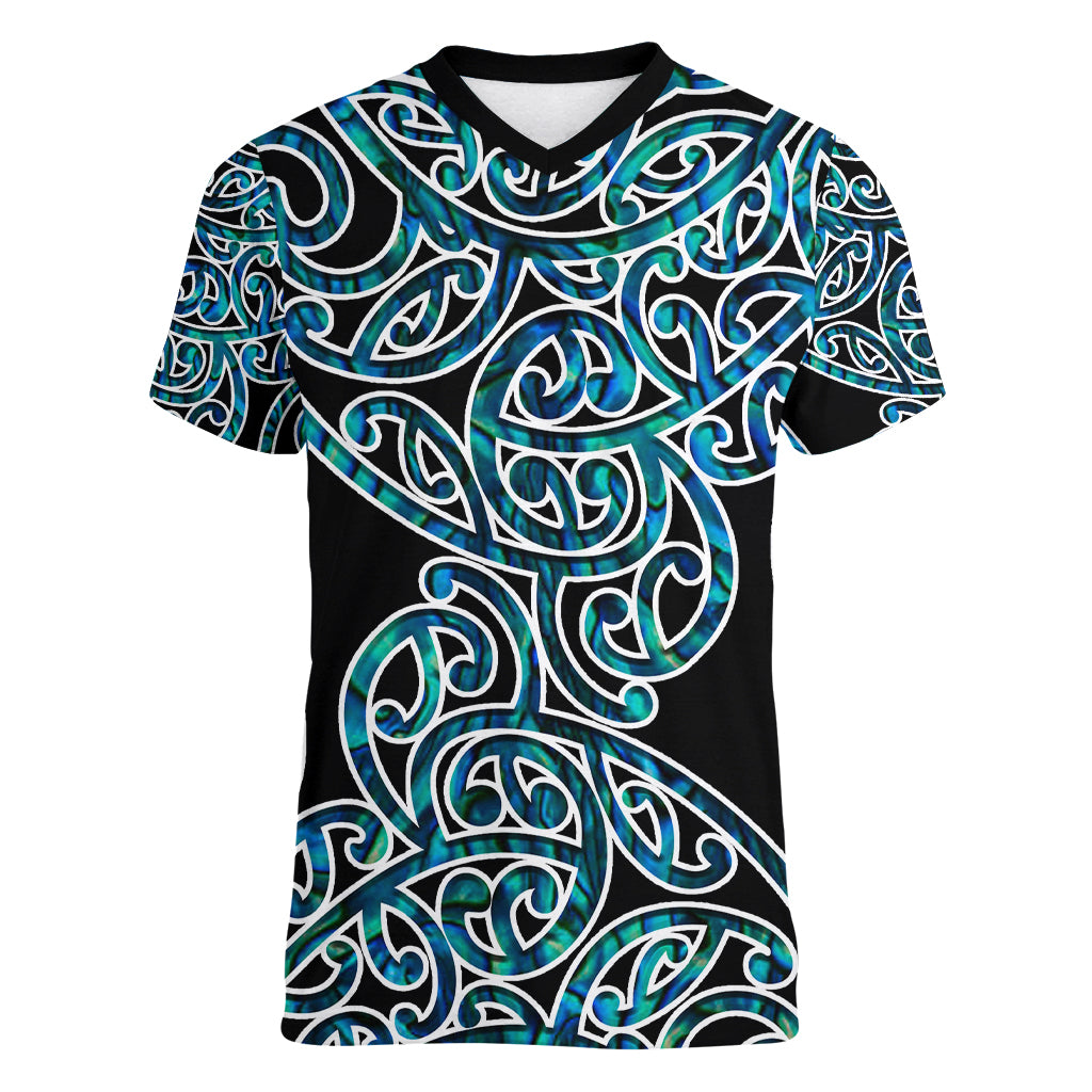 New Zealand Women V Neck T Shirt Maori Pattern Papua Shell LT6 - Wonder Print Shop