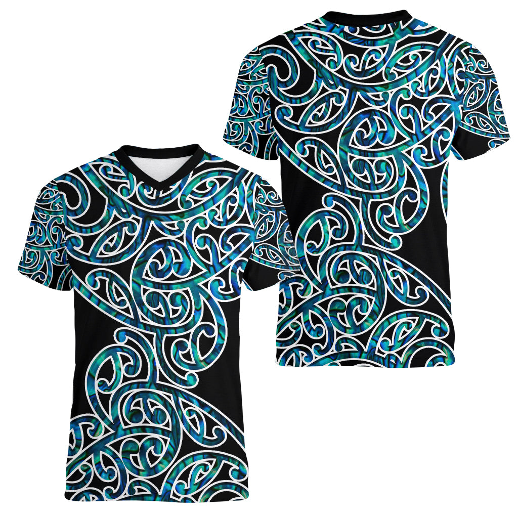 New Zealand Women V Neck T Shirt Maori Pattern Papua Shell LT6 - Wonder Print Shop