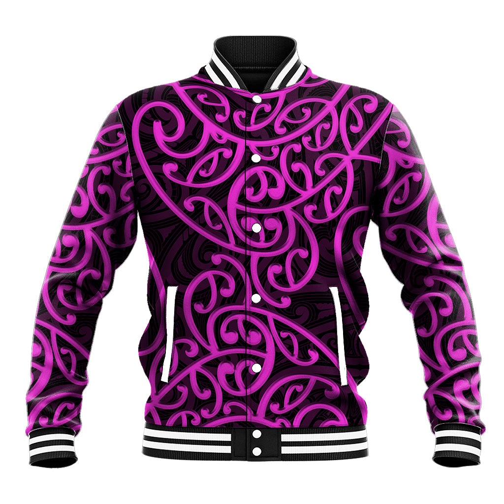 New Zealand Baseball Jacket Maori Pattern Purple LT6 - Wonder Print Shop