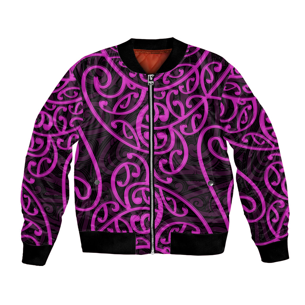 New Zealand Bomber Jacket Maori Pattern Purple LT6 - Wonder Print Shop