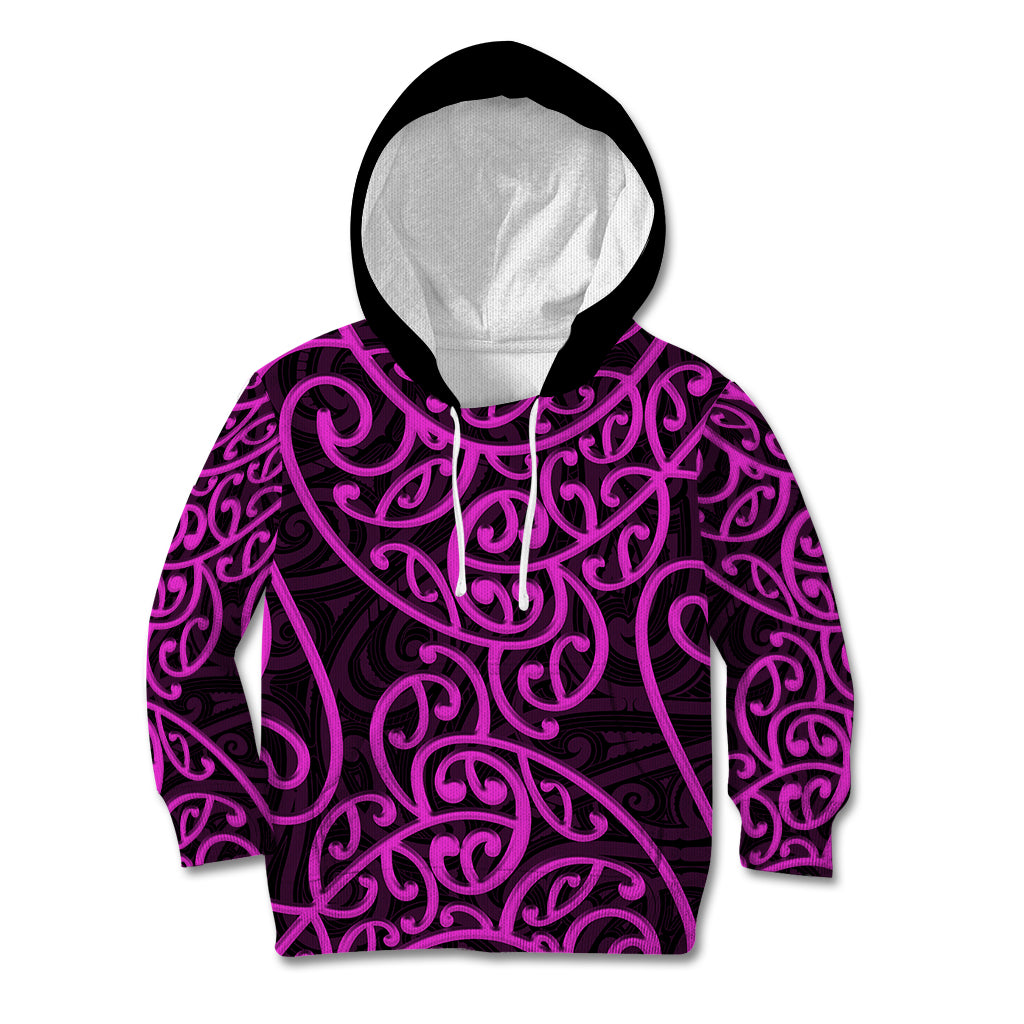 New Zealand Kid Hoodie Maori Pattern Purple LT6 - Wonder Print Shop
