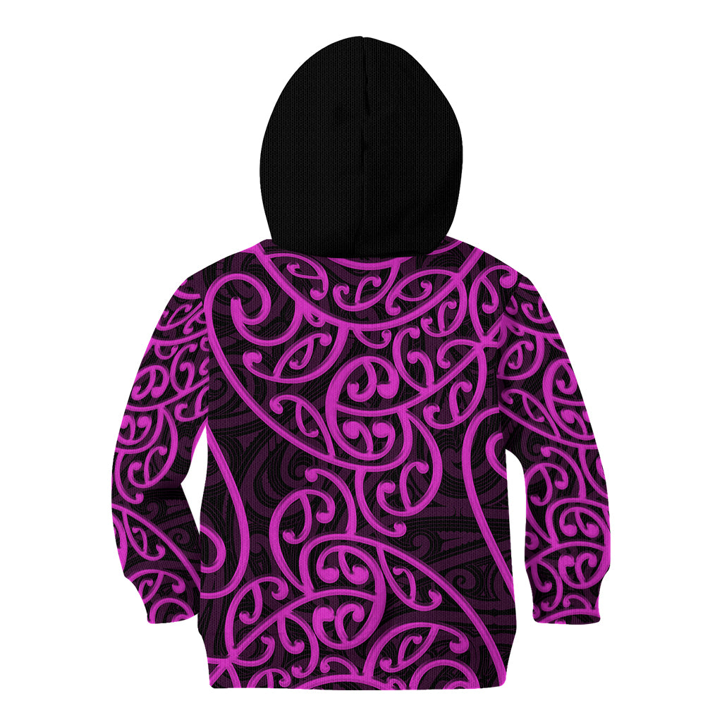 New Zealand Kid Hoodie Maori Pattern Purple LT6 - Wonder Print Shop
