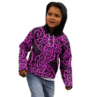 New Zealand Kid Hoodie Maori Pattern Purple LT6 - Wonder Print Shop