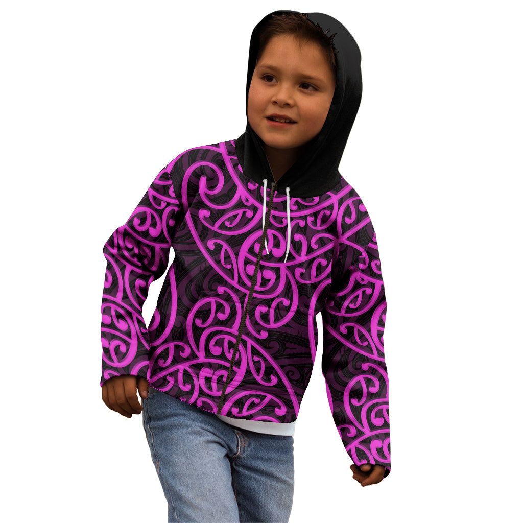 New Zealand Kid Hoodie Maori Pattern Purple LT6 - Wonder Print Shop