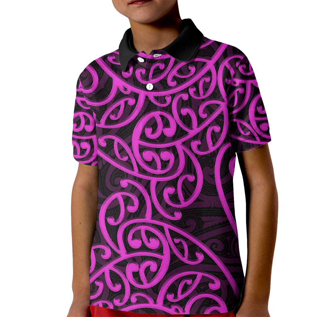 New Zealand Kid Polo Shirt Maori Pattern Purple LT6 - Wonder Print Shop