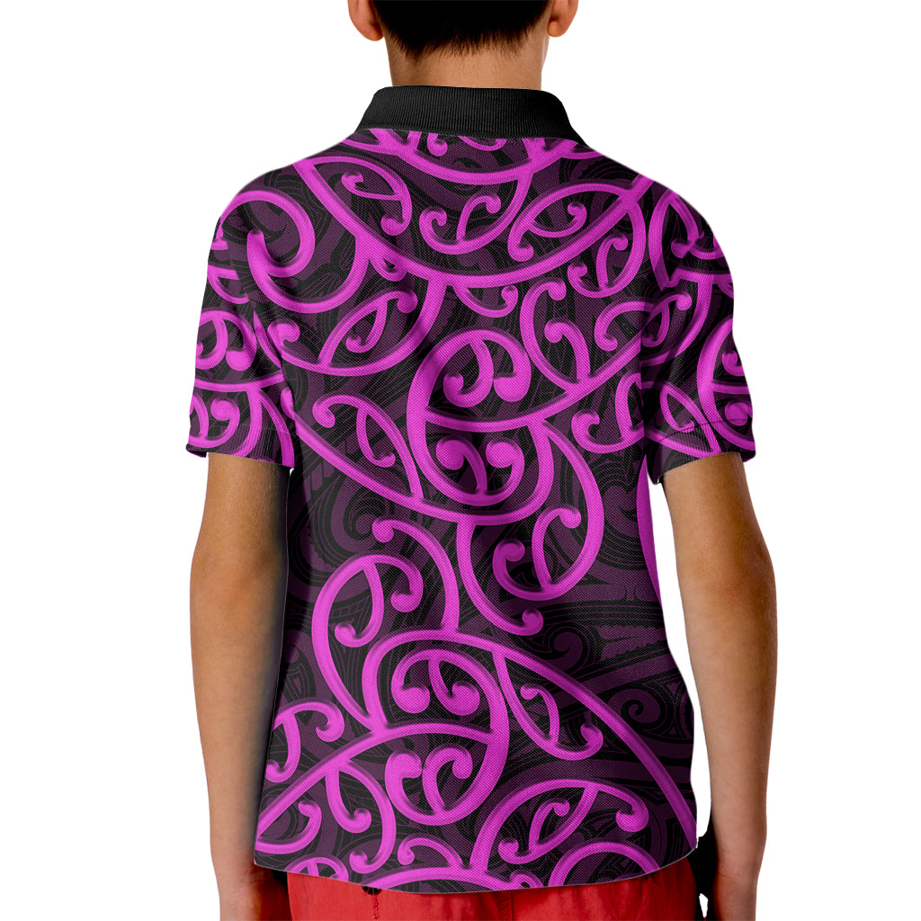 New Zealand Kid Polo Shirt Maori Pattern Purple LT6 - Wonder Print Shop