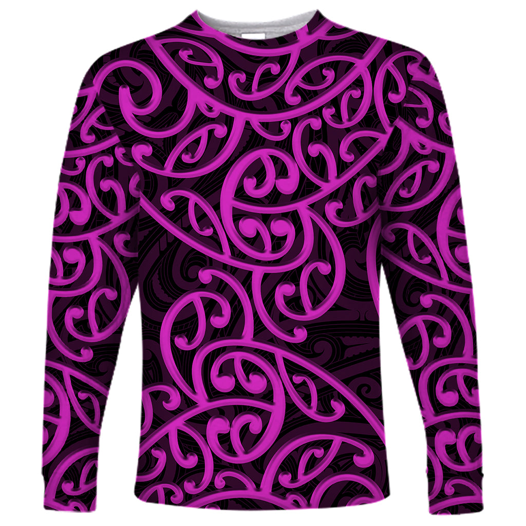 New Zealand Long Sleeve Shirt Maori Pattern Purple LT6 - Wonder Print Shop