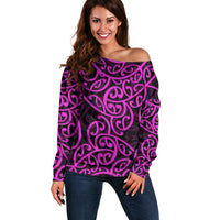New Zealand Off Shoulder Sweater Maori Pattern Purple LT6 - Wonder Print Shop