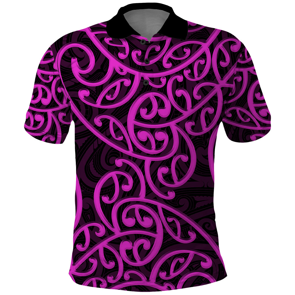 New Zealand Polo Shirt Maori Pattern Purple LT6 - Wonder Print Shop