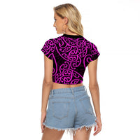 New Zealand Raglan Cropped T Shirt Maori Pattern Purple LT6 - Wonder Print Shop