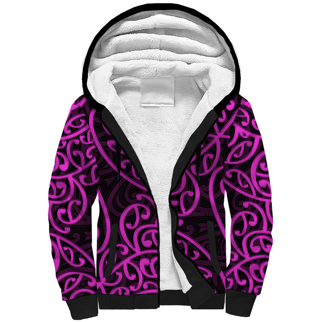 New Zealand Sherpa Hoodie Maori Pattern Purple LT6 - Wonder Print Shop