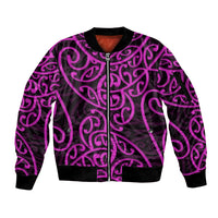 New Zealand Sleeve Zip Bomber Jacket Maori Pattern Purple LT6 - Wonder Print Shop