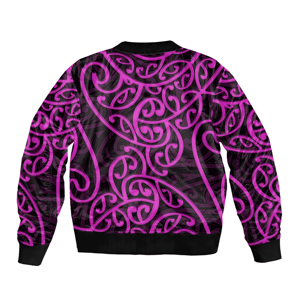 New Zealand Sleeve Zip Bomber Jacket Maori Pattern Purple LT6 - Wonder Print Shop