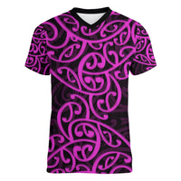 New Zealand Women V Neck T Shirt Maori Pattern Purple LT6 - Wonder Print Shop