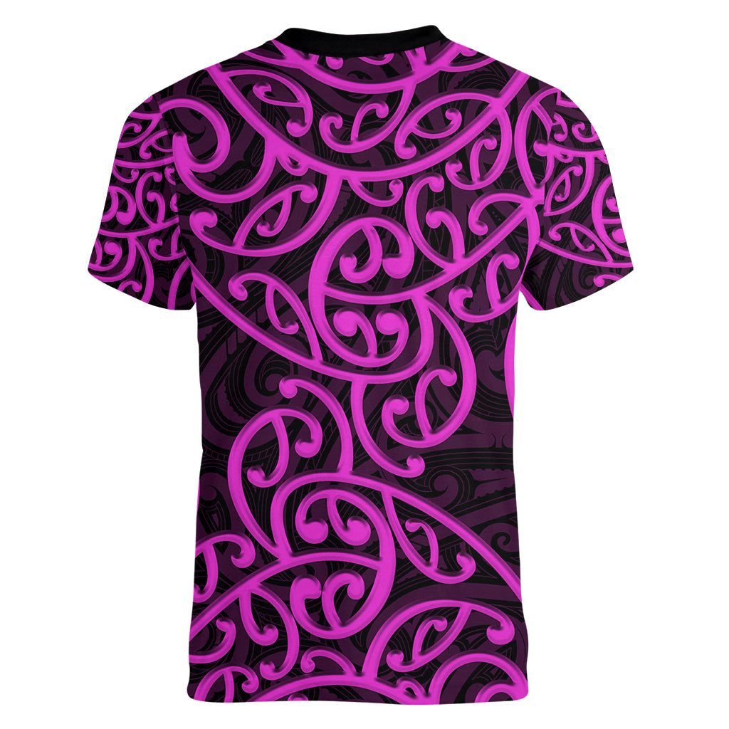 New Zealand Women V Neck T Shirt Maori Pattern Purple LT6 - Wonder Print Shop