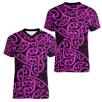 New Zealand Women V Neck T Shirt Maori Pattern Purple LT6 - Wonder Print Shop