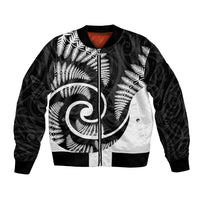 New Zealand Bomber Jacket Maori With Silver Fern White LT6 - Wonder Print Shop
