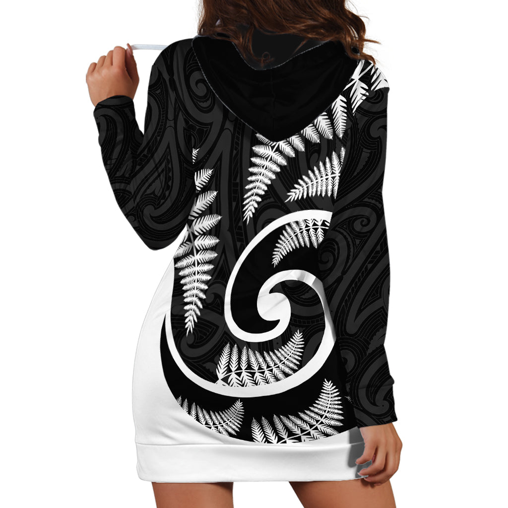 New Zealand Hoodie Dress Maori With Silver Fern White LT6 - Wonder Print Shop