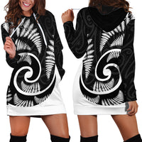 New Zealand Hoodie Dress Maori With Silver Fern White LT6 - Wonder Print Shop