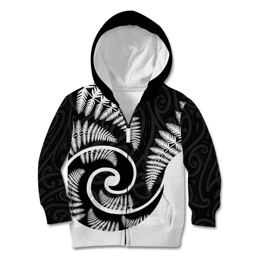 New Zealand Kid Hoodie Maori With Silver Fern White LT6 - Wonder Print Shop